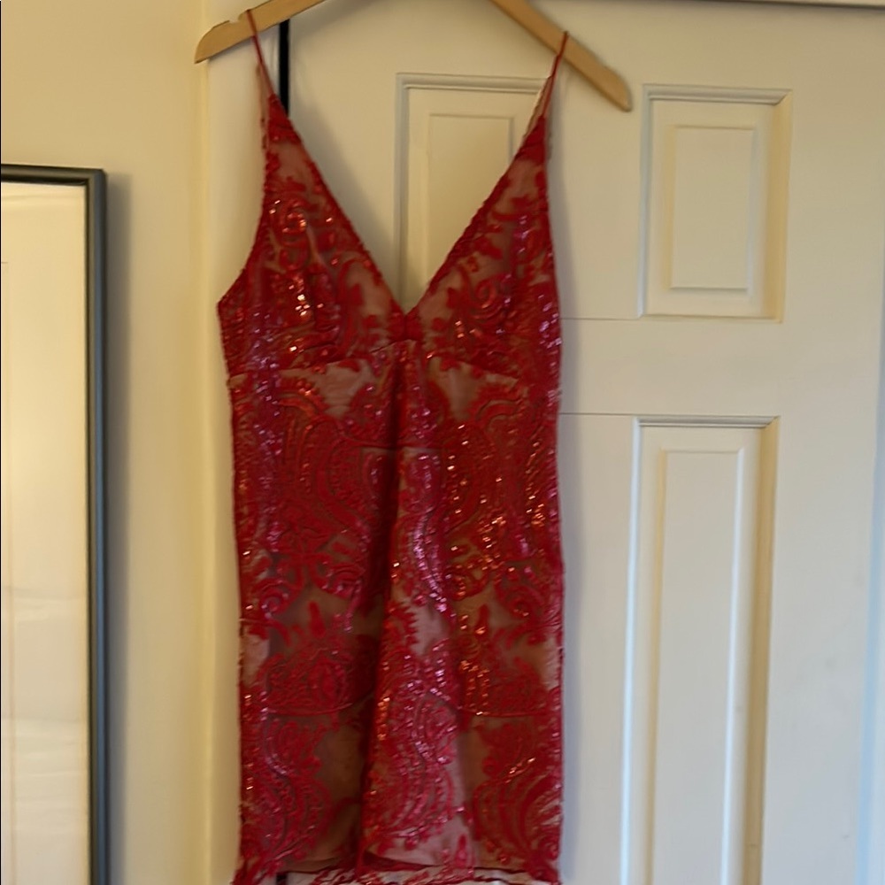 Red Sequin Sleeveless slip dress